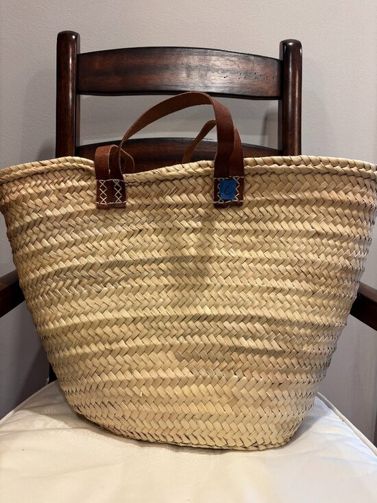 Brown Barn Co Handbags - Irregular Woven Straw Tote Bag with Brown Leather Handles "C"
